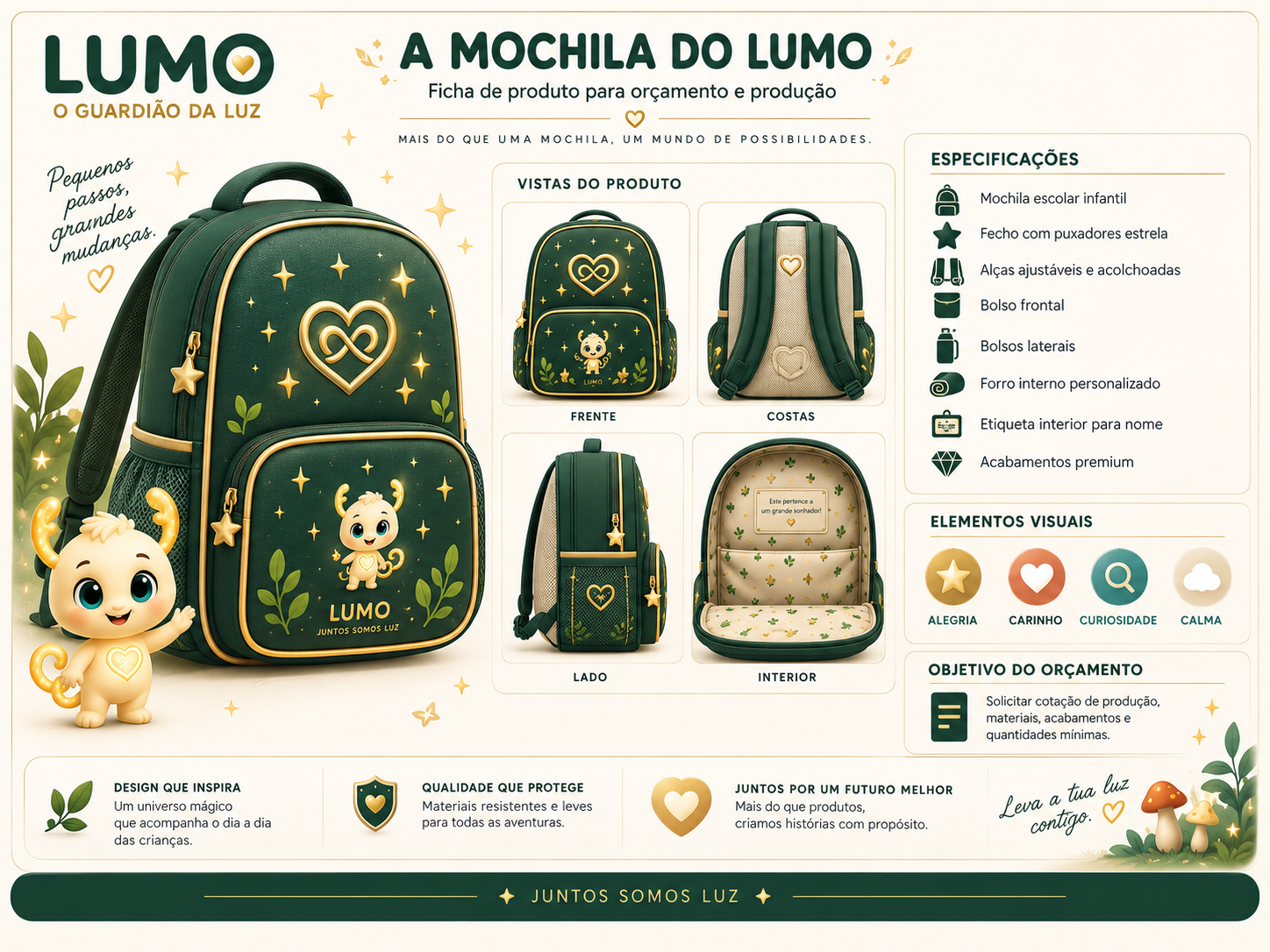 Imagem exemplificativa: Mochila escolar do Lumo — verde, design do universo Lumo.