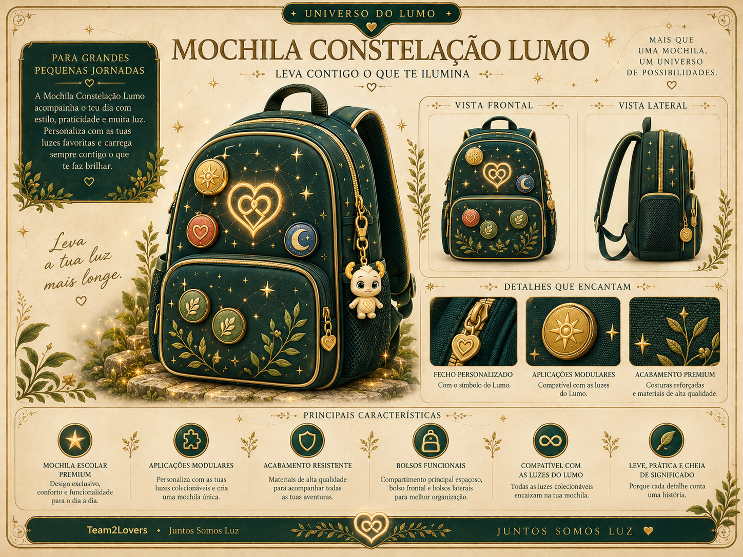 Imagem exemplificativa: Mochila Constelação Lumo, design do universo Lumo.