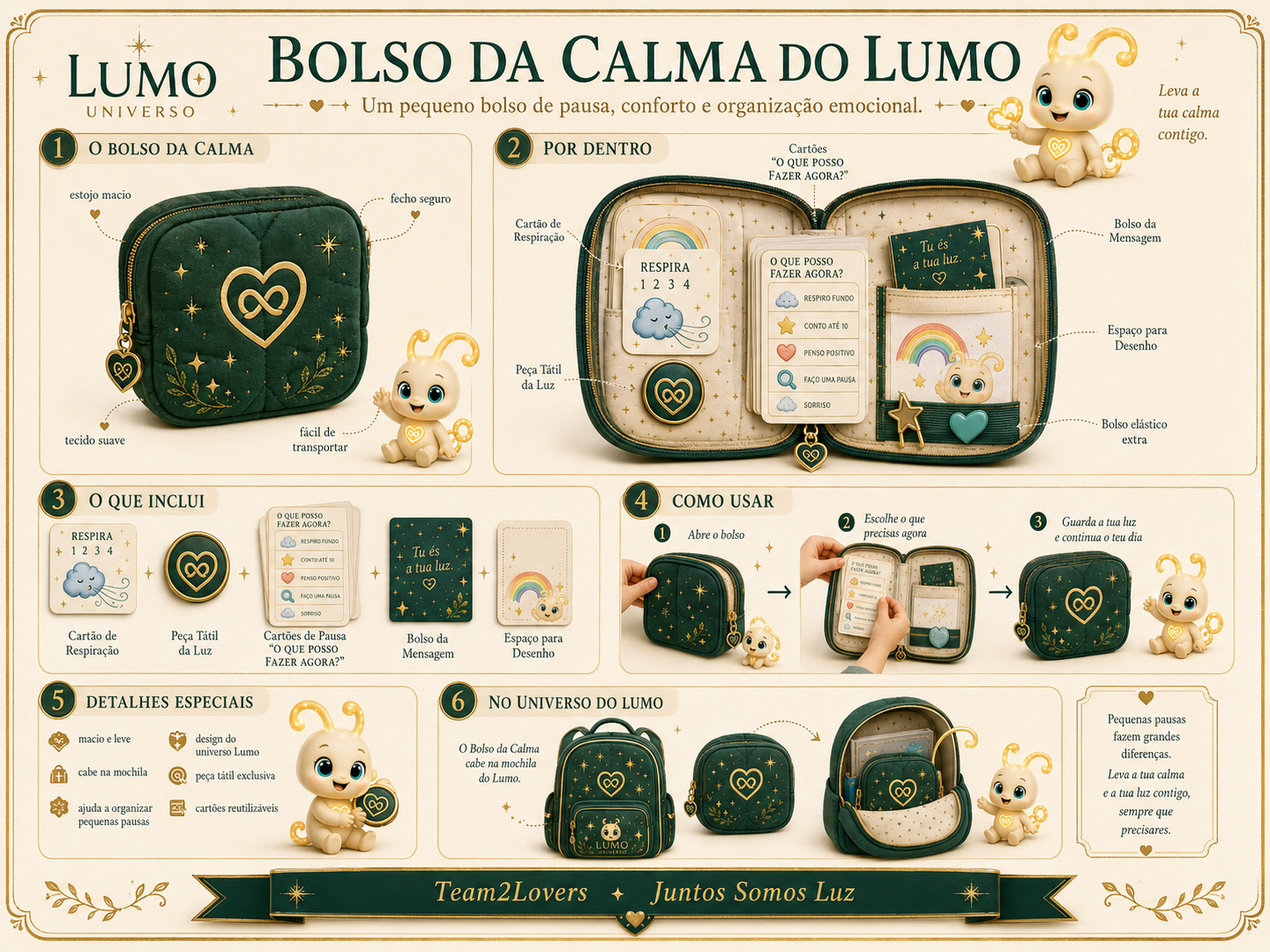 Imagem exemplificativa: Bolsa da Calma do Lumo, design do universo Lumo.