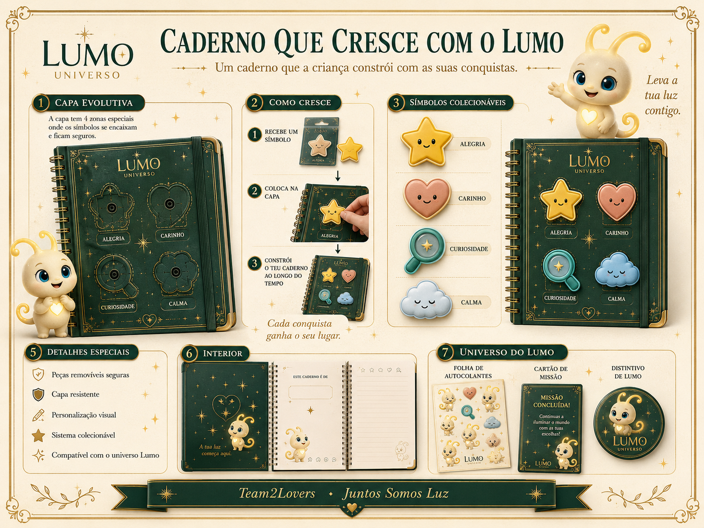 Imagem exemplificativa: Caderno que cresce com o Lumo, design do universo Lumo.