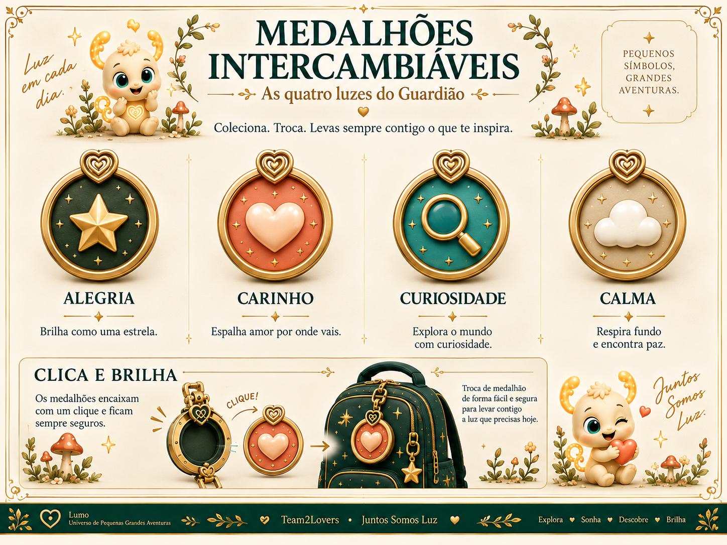 Imagem exemplificativa: Medalhão Guardião — Curiosidade, design do universo Lumo.