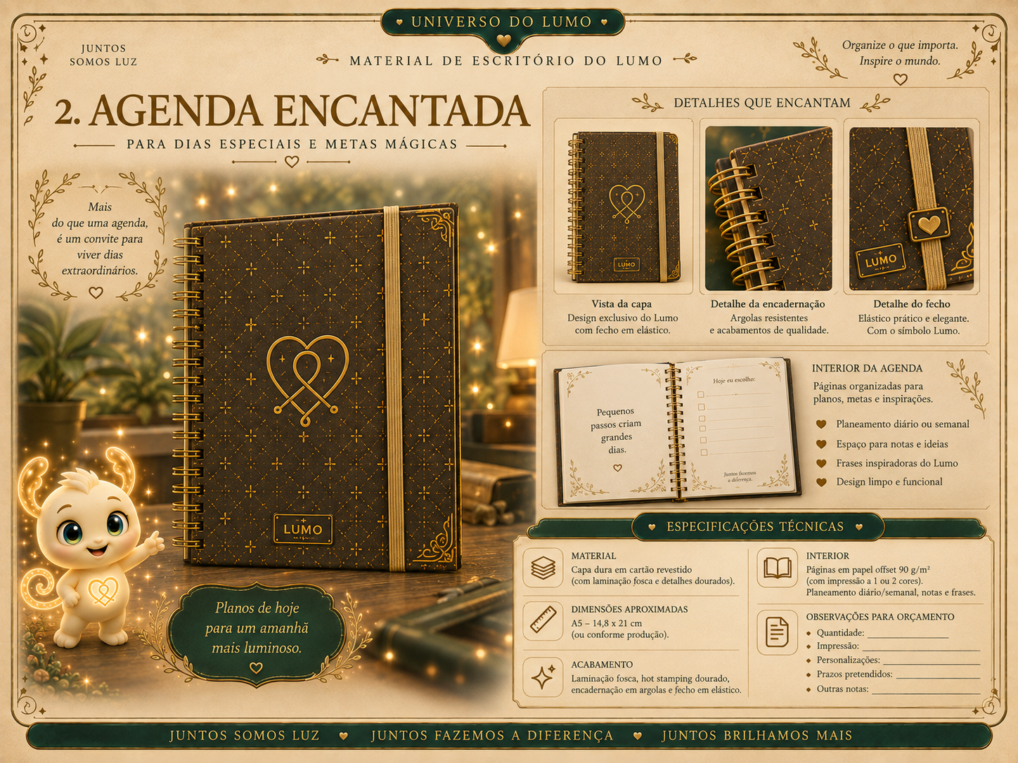 Imagem exemplificativa: Agenda Encantada Lumo, design do universo Lumo.