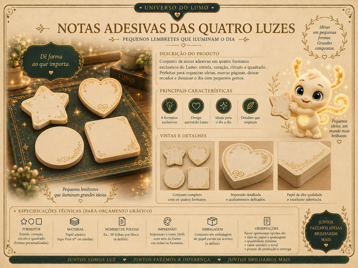 Imagem exemplificativa: Notas Adesivas das Quatro Luzes, design do universo Lumo.