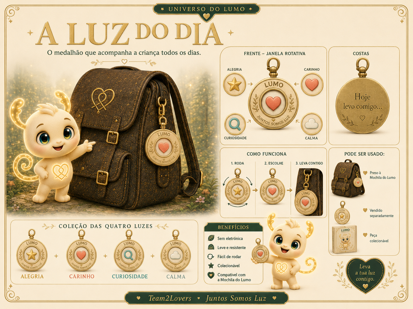 Imagem exemplificativa: A Luz do Dia — medalhão rotativo, design do universo Lumo.