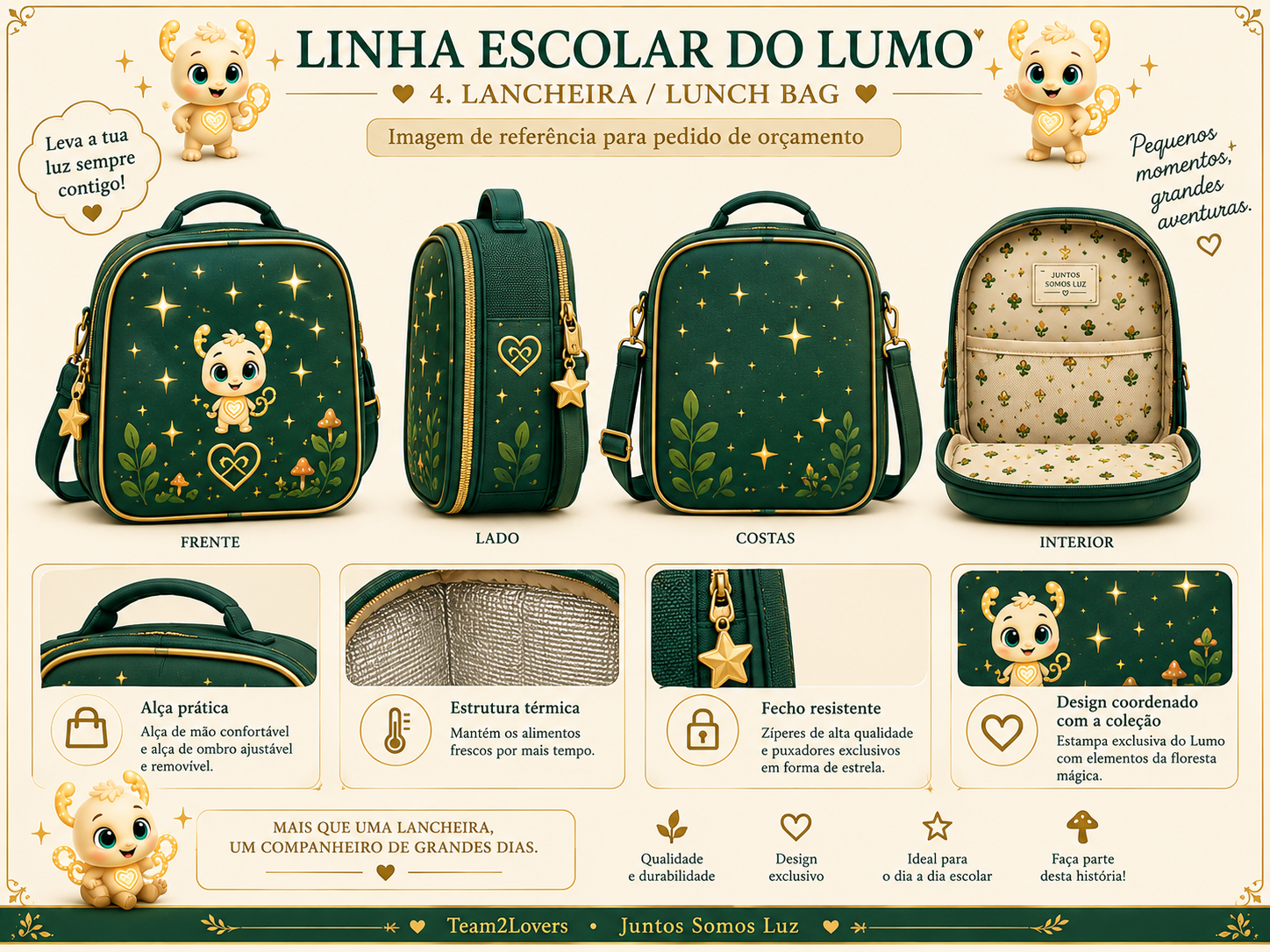 Imagem exemplificativa: Lancheira Lumo — verde, design do universo Lumo.