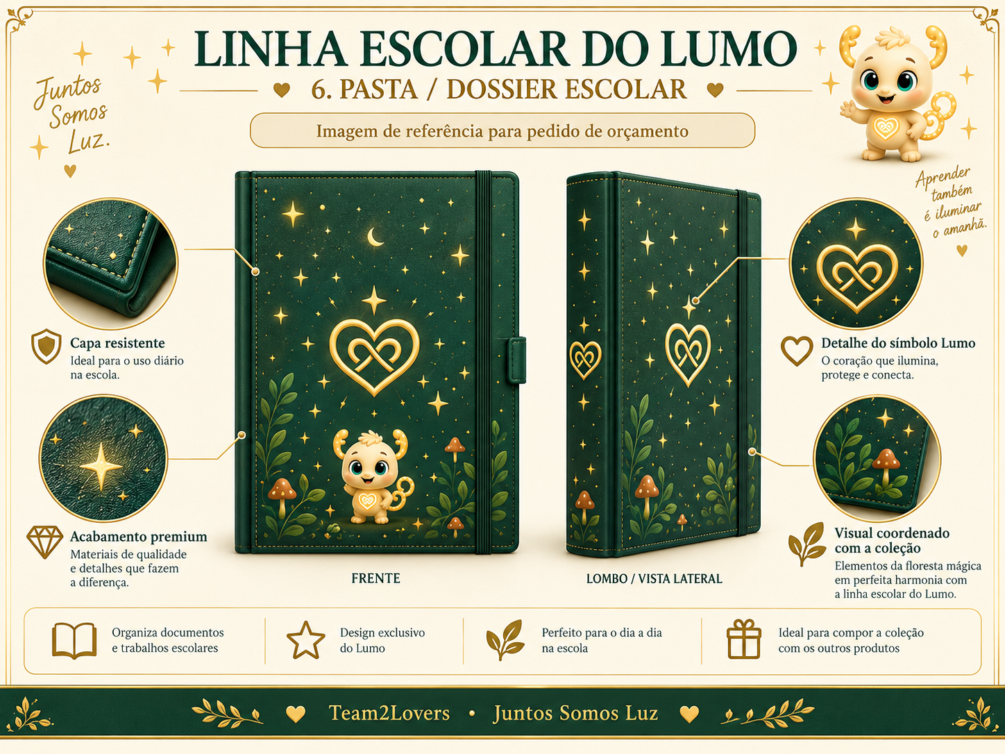 Imagem exemplificativa: Pasta e dossier escolar Lumo, design do universo Lumo.