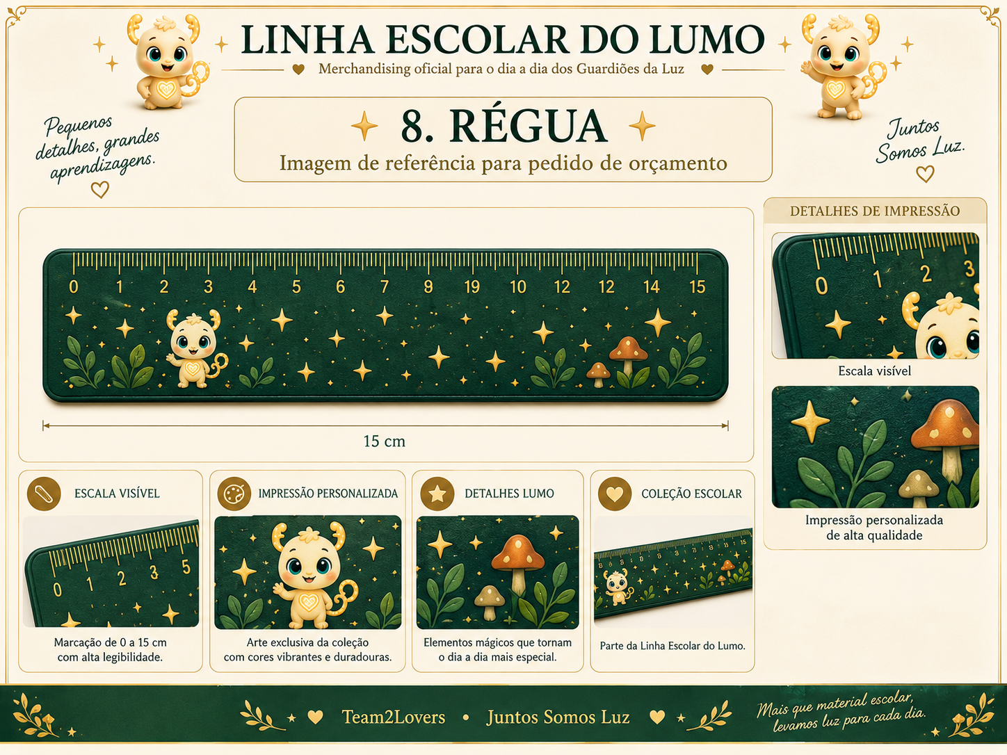 Imagem exemplificativa: Régua escolar Lumo — 15 cm, design do universo Lumo.