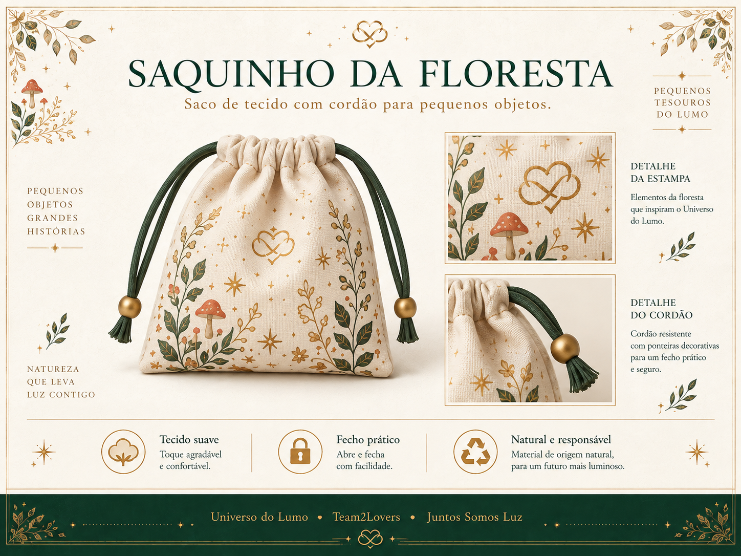Imagem exemplificativa: Saquinho da Floresta, design do universo Lumo.