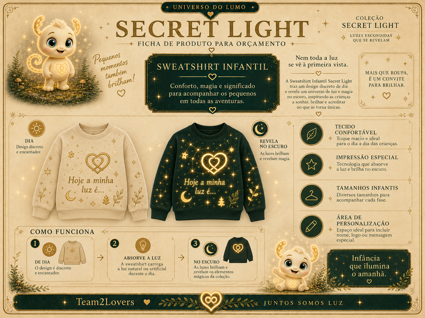 Imagem exemplificativa: Sweatshirt Secret Light — infantil, design do universo Lumo.