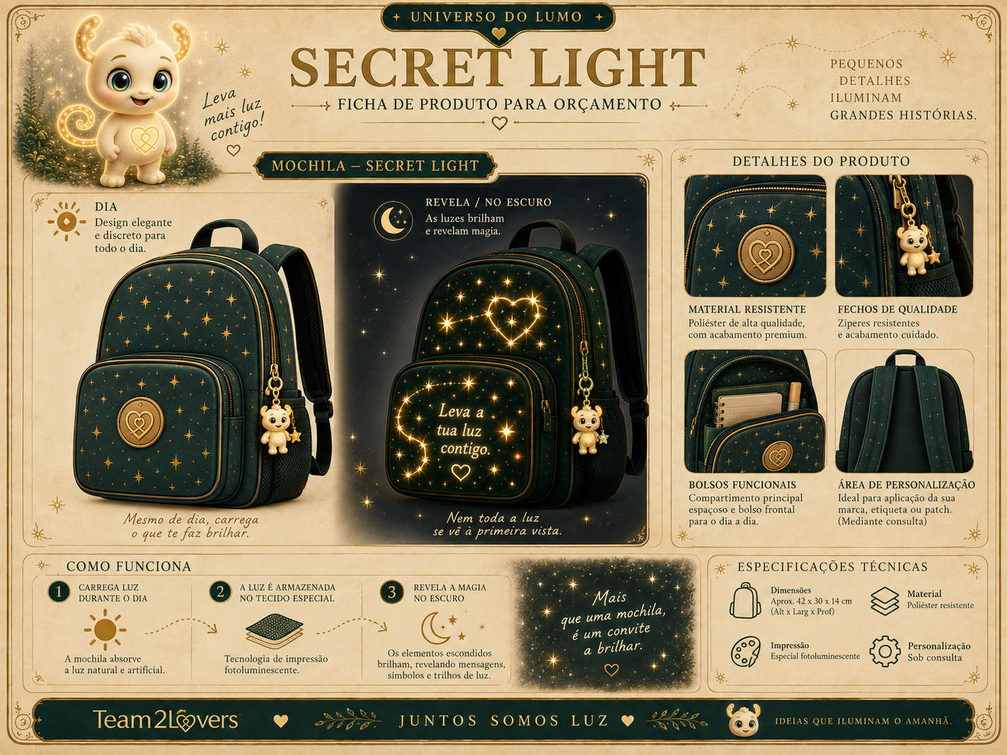 Imagem exemplificativa: Mochila Secret Light, design do universo Lumo.