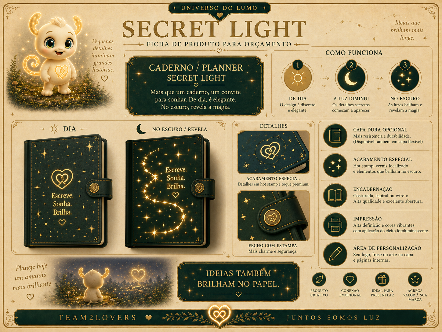 Imagem exemplificativa: Caderno ou planner Secret Light, design do universo Lumo.
