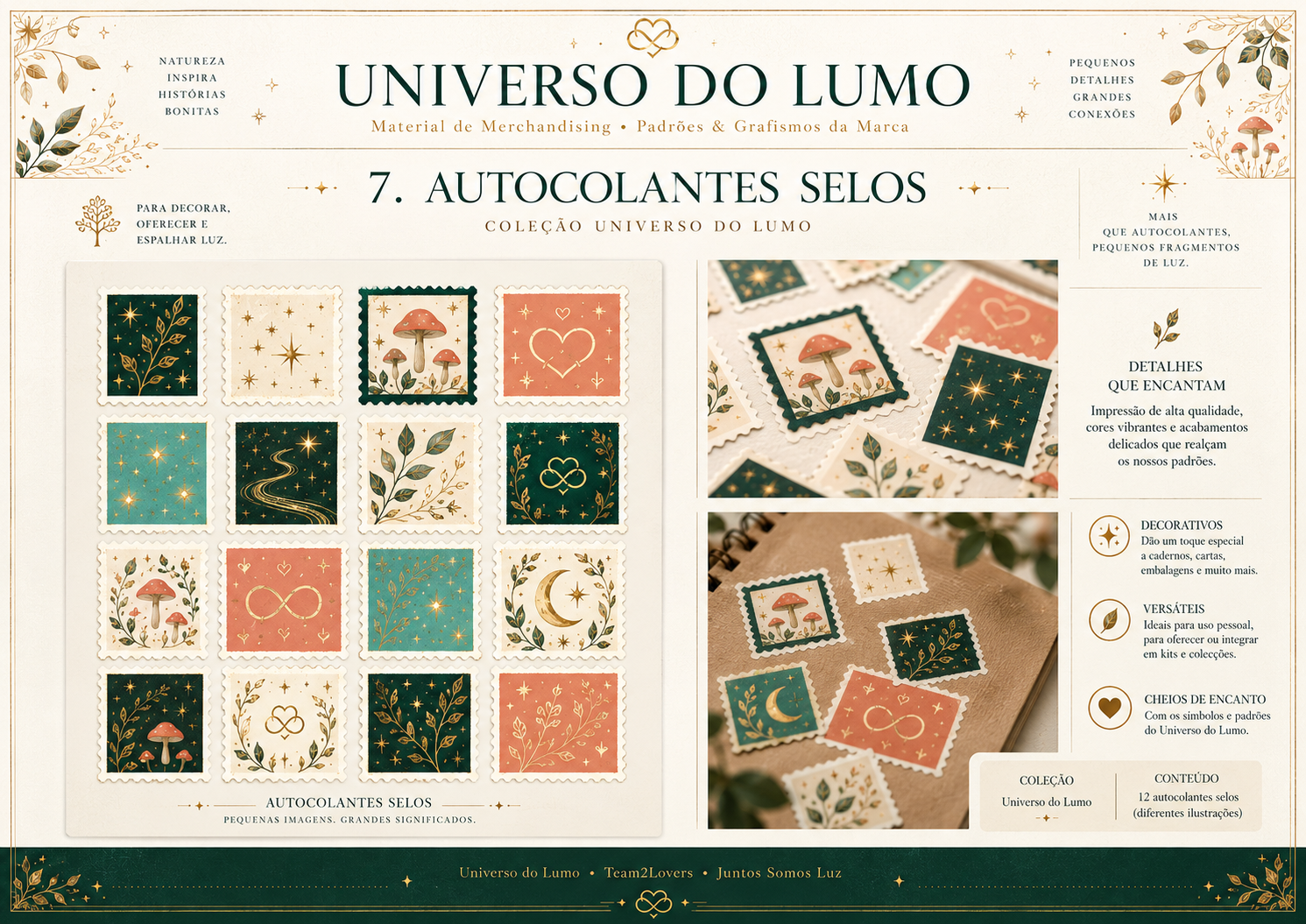 Imagem exemplificativa: Autocolantes Selos — Universo Lumo, design do universo Lumo.