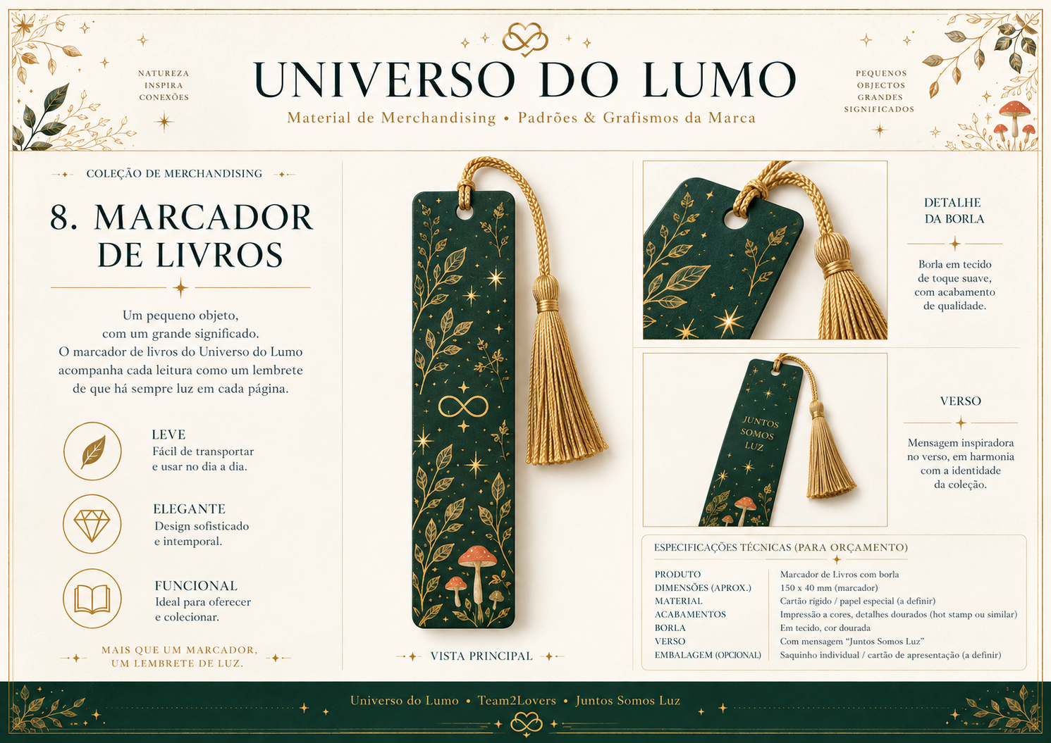 Imagem exemplificativa: Marcador de livros — Floresta da Luz, design do universo Lumo.