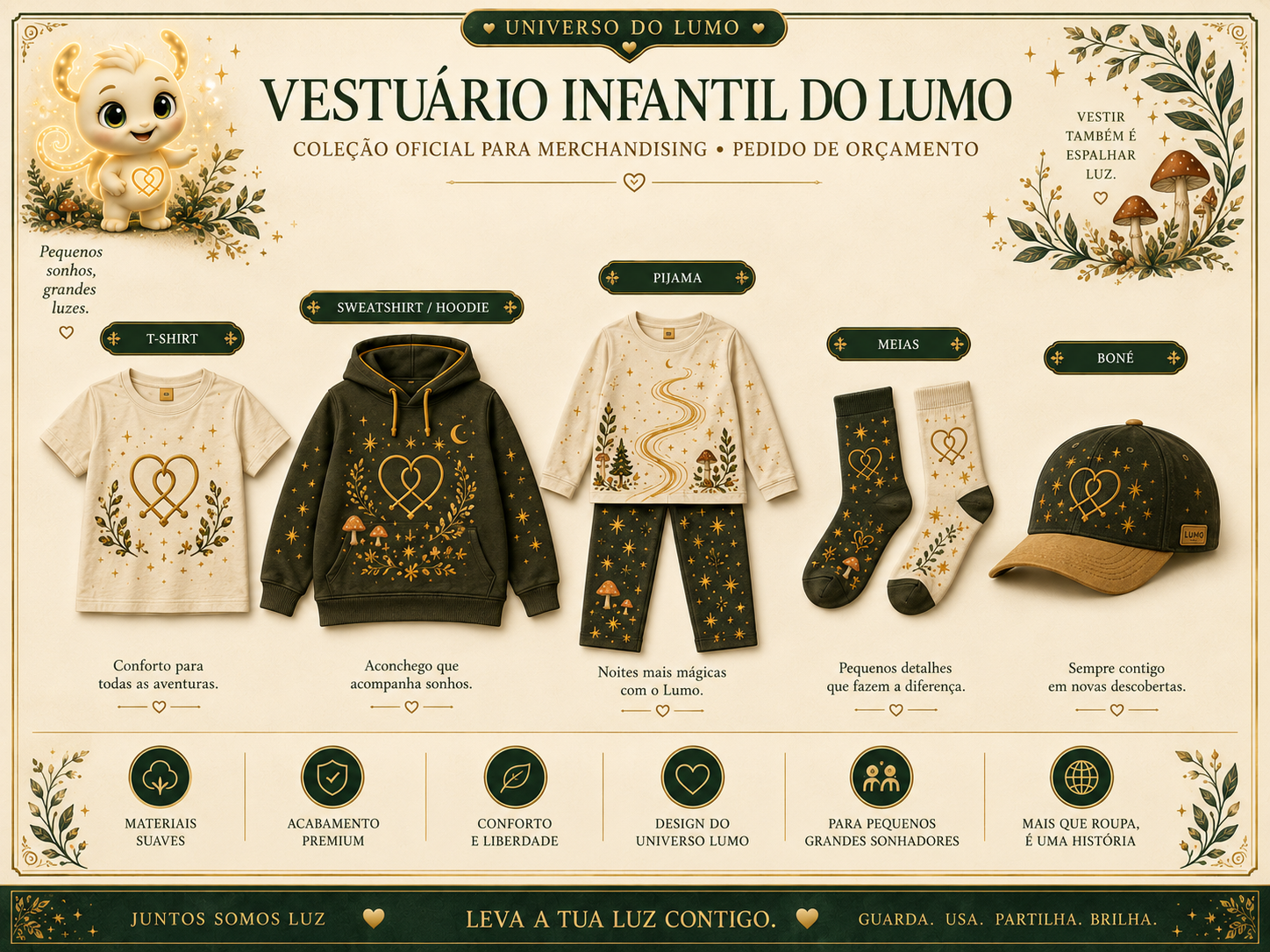 Imagem exemplificativa: Meias Lumo — infantis, design do universo Lumo.
